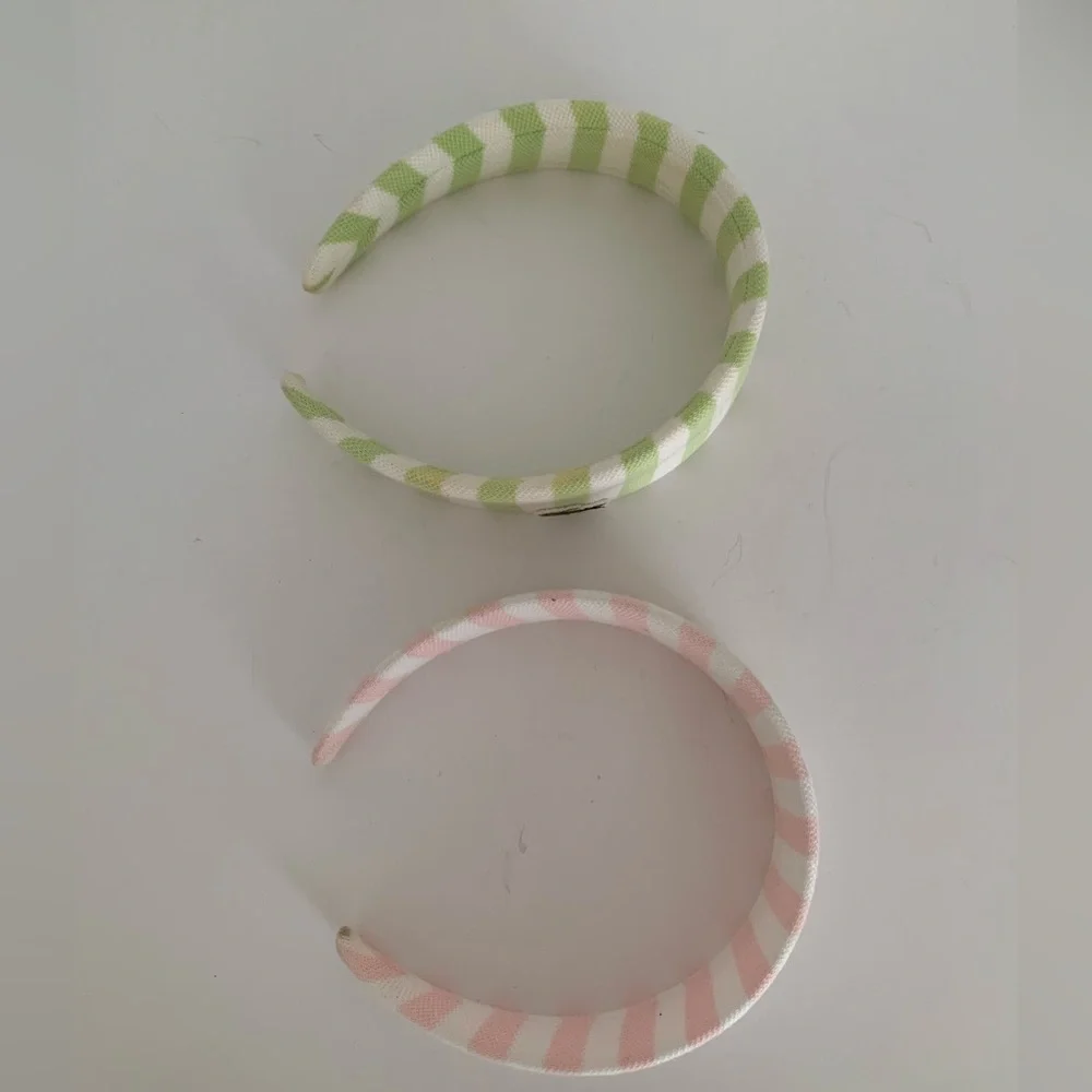 Lacoste Kids Striped Wide Headbands Lot  Pink Green White Embroidered Logo Girls